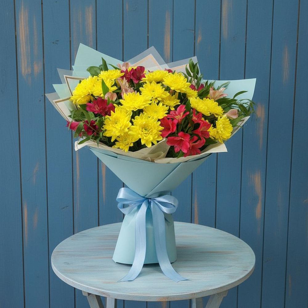 Букет цветов из: Альстромерии и Хризантемы в Батуринской