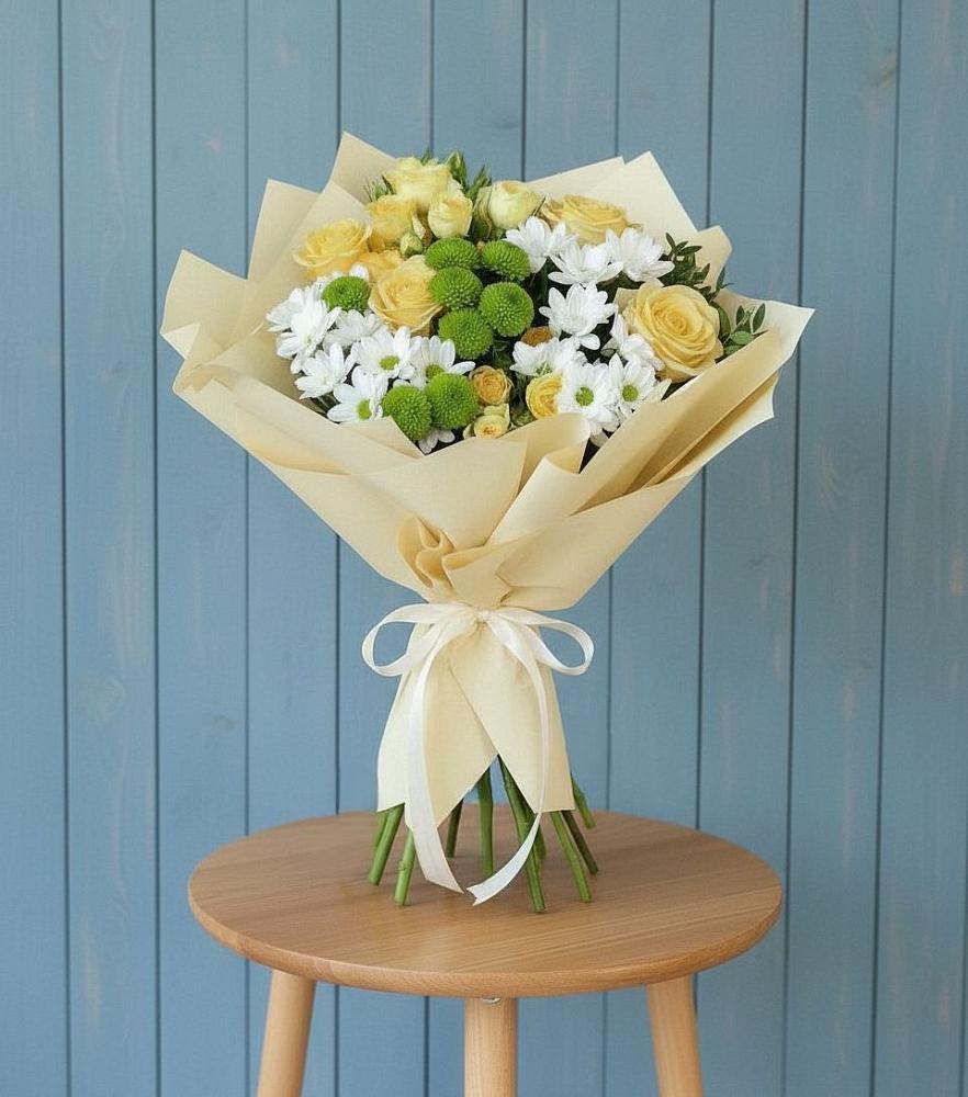 Букет цветов из: Хризантемы и Розы в Батуринской