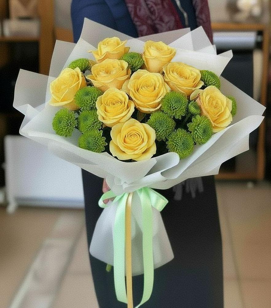 Букет цветов из: Хризантемы и Розы в Батуринской