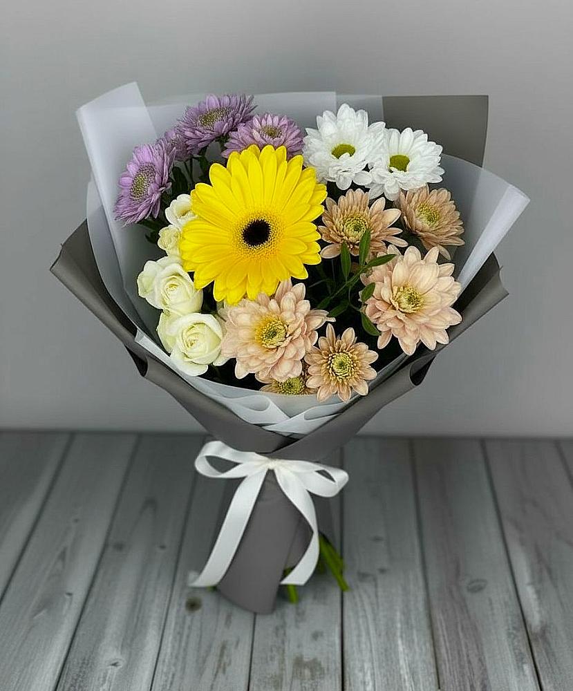 Букет цветов из: Розы, Герберы и Хризантемы в Батуринской