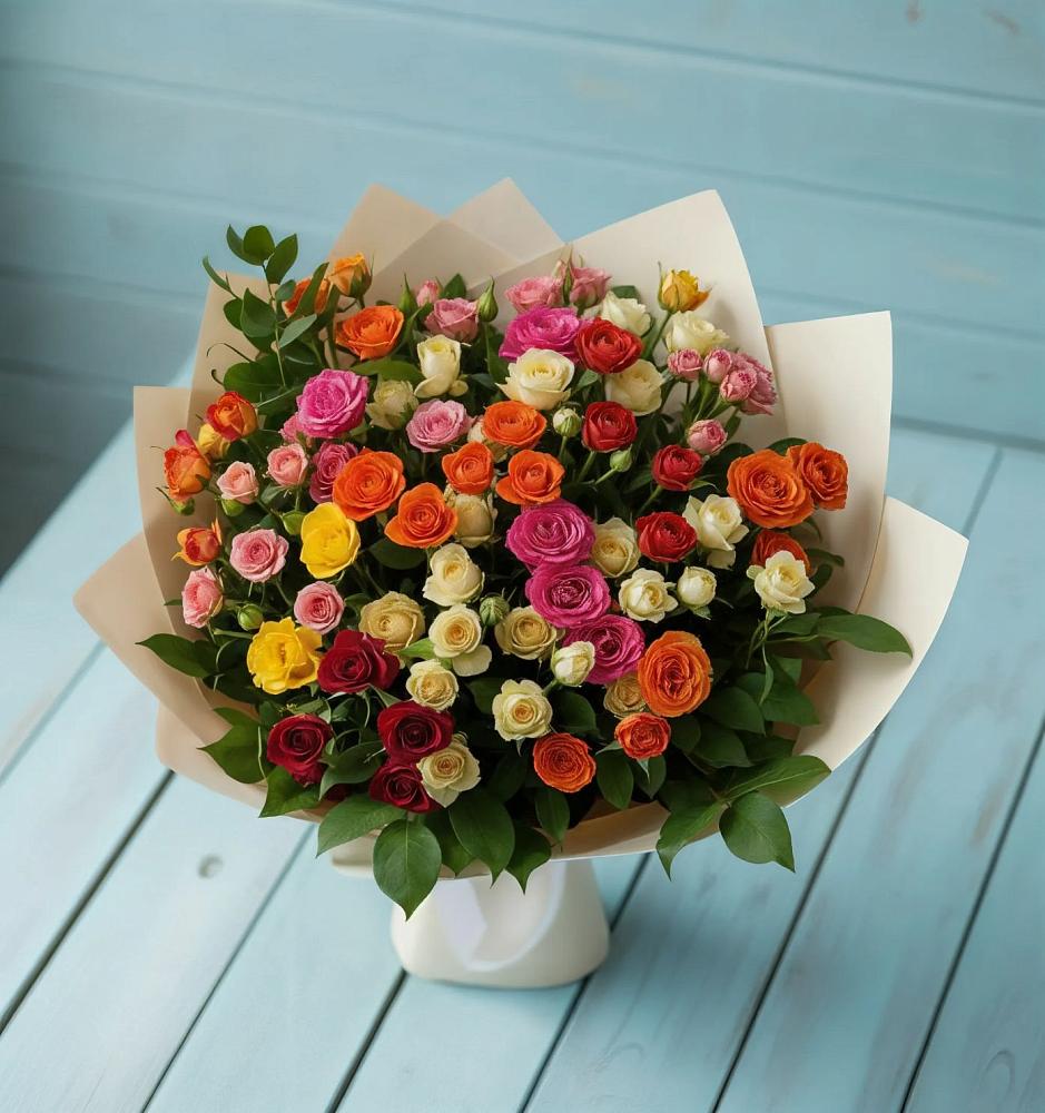 Букет Микс из разноцветных кустовых роз в Батуринской
