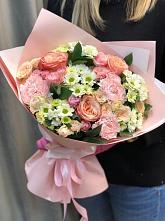 Букет нежные объятья в Батуринской Букет цветов из: Гвоздики, Розы и Хризантемы в Батуринской