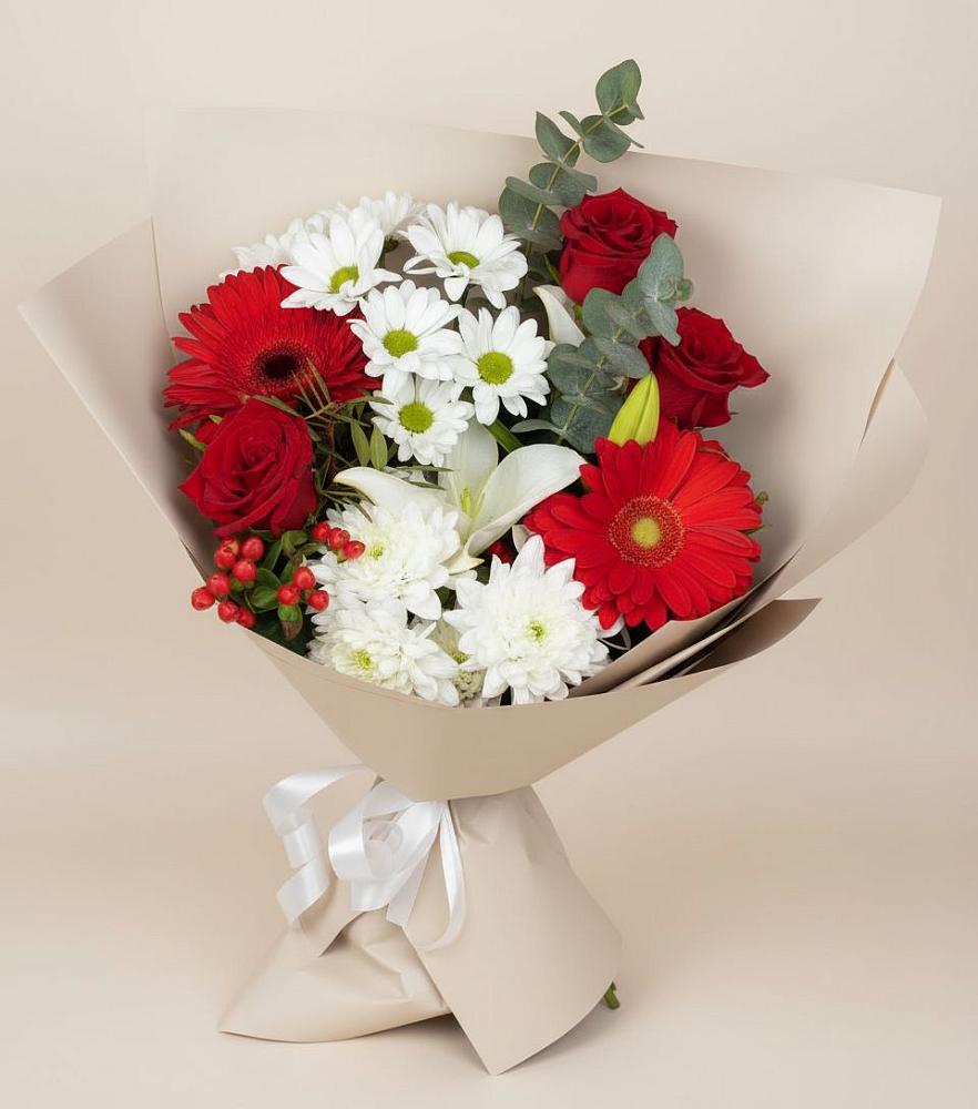 Букет цветов из: Розы, Хризантемы, Герберы и Лилии в Батуринской