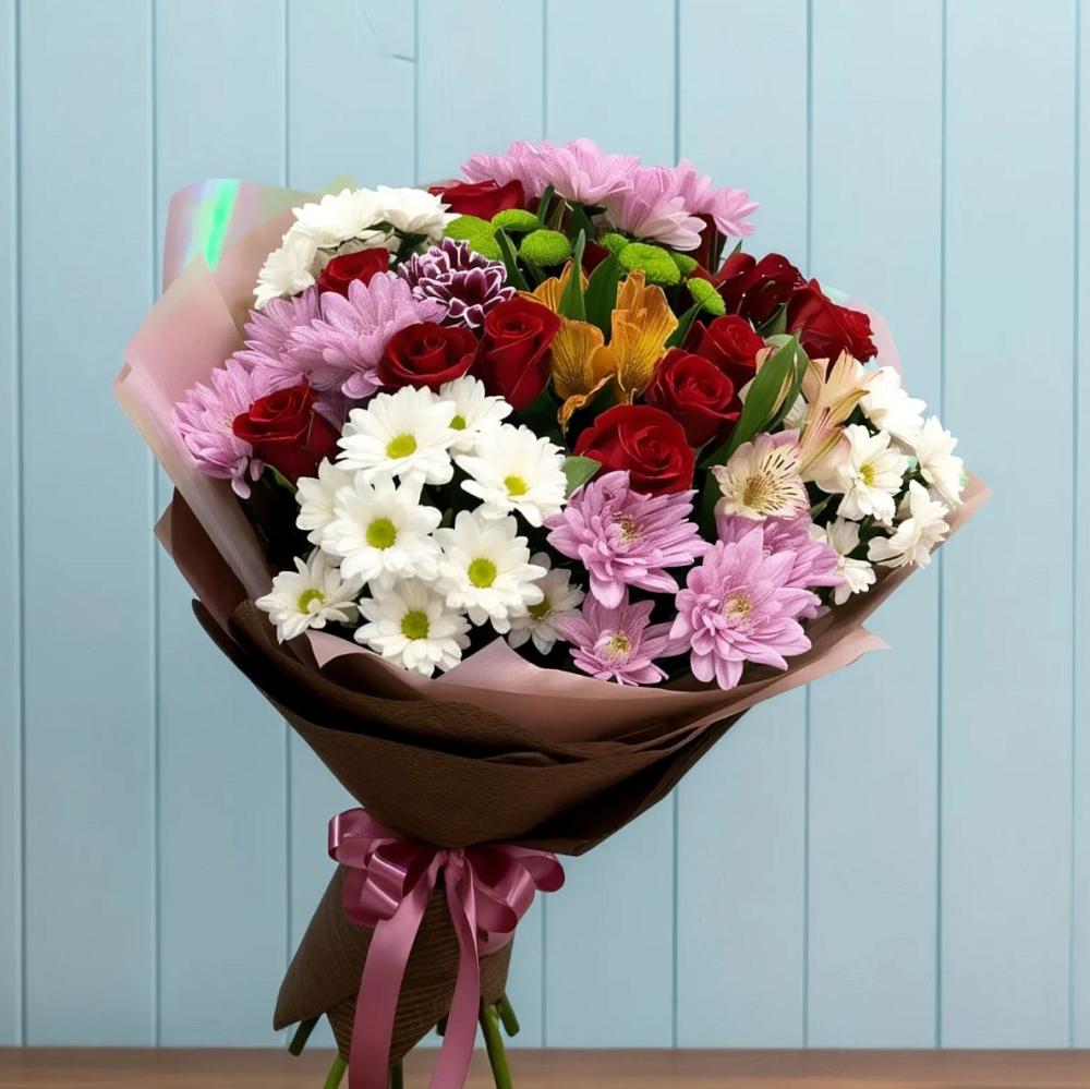 Букет цветов из: Розы, Хризантемы и Альстромерии в Батуринской