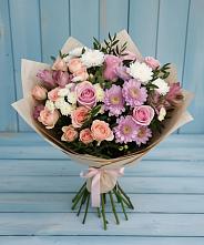 Букет цветов из:  Хризантемы, Розы и Альстромерии в Батуринской