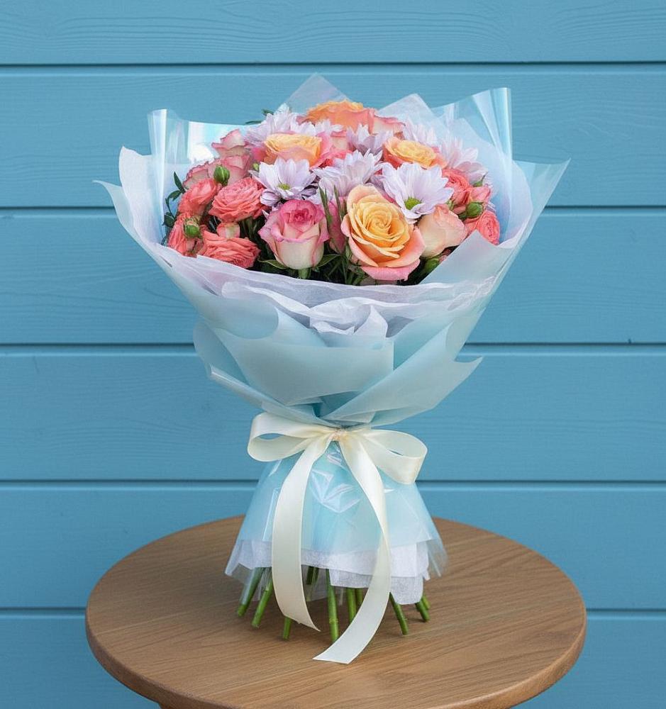 Букет цветов из: Хризантемы и Розы в Батуринской