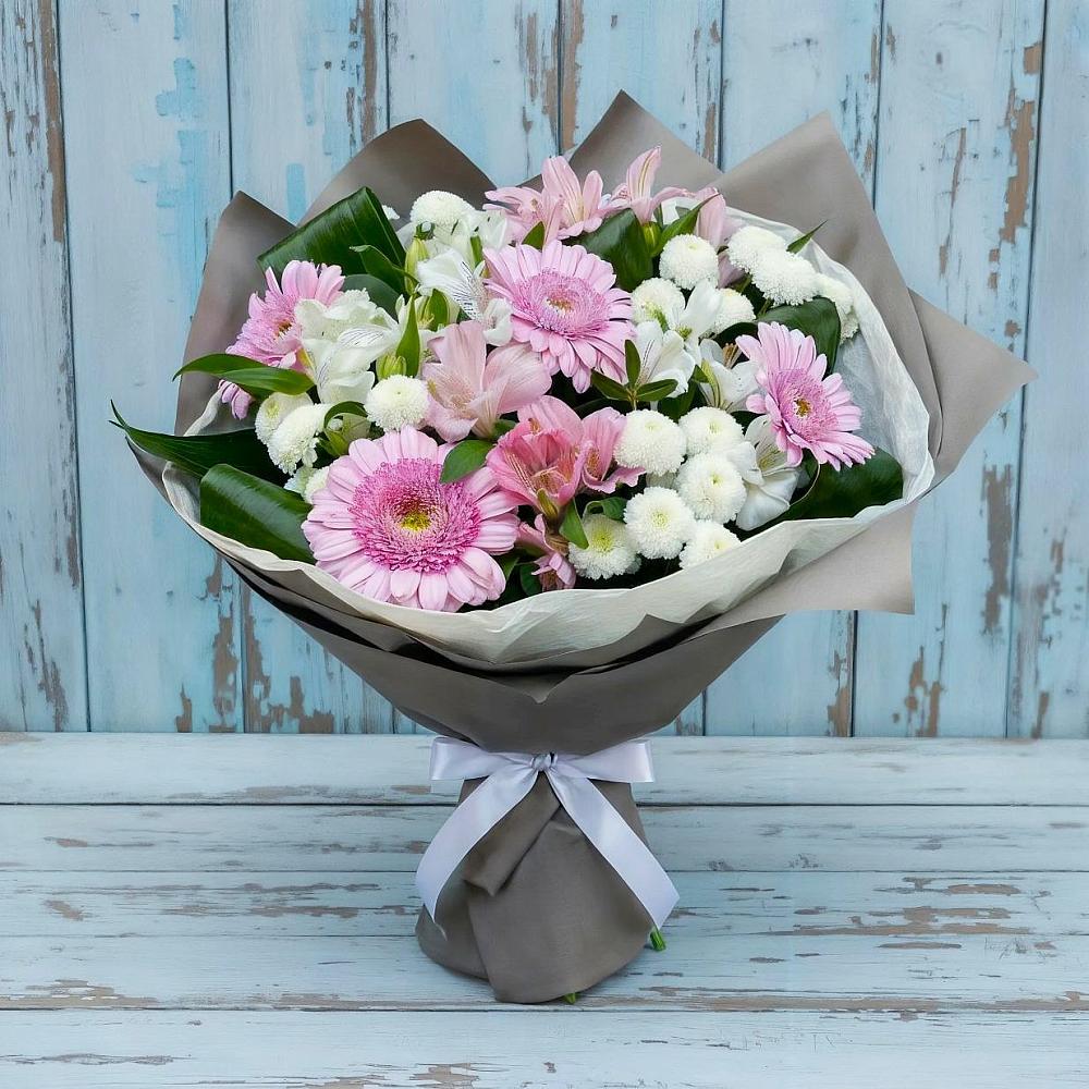 Букет цветов из: Герберы, Альстромерии и Хризантемы в Батуринской