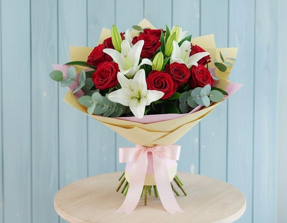 Букет цветов из: Лилии и Розы в Батуринской